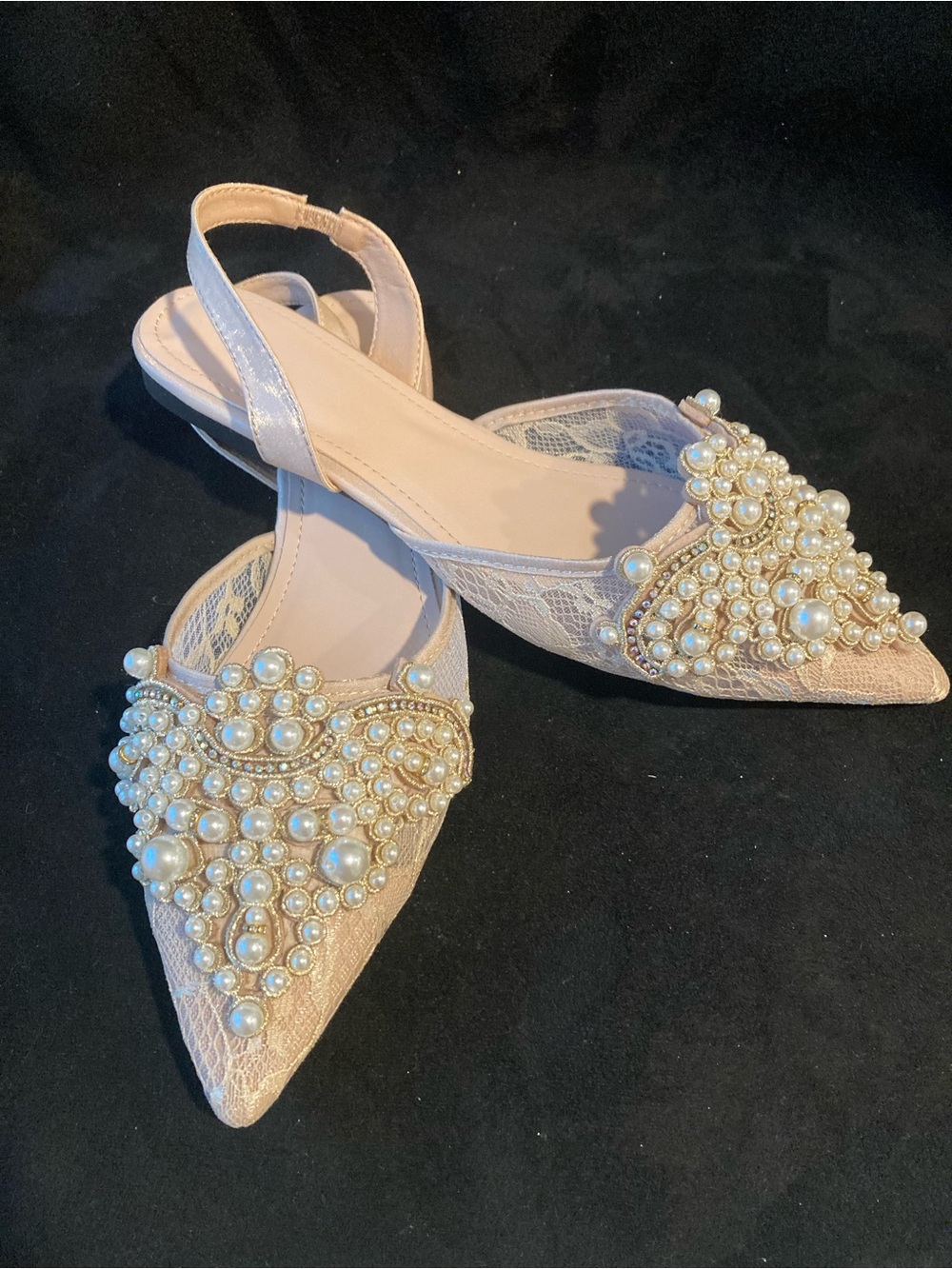 Embellished Pearl Pointed Slingback Flats - Picture 5 of 5